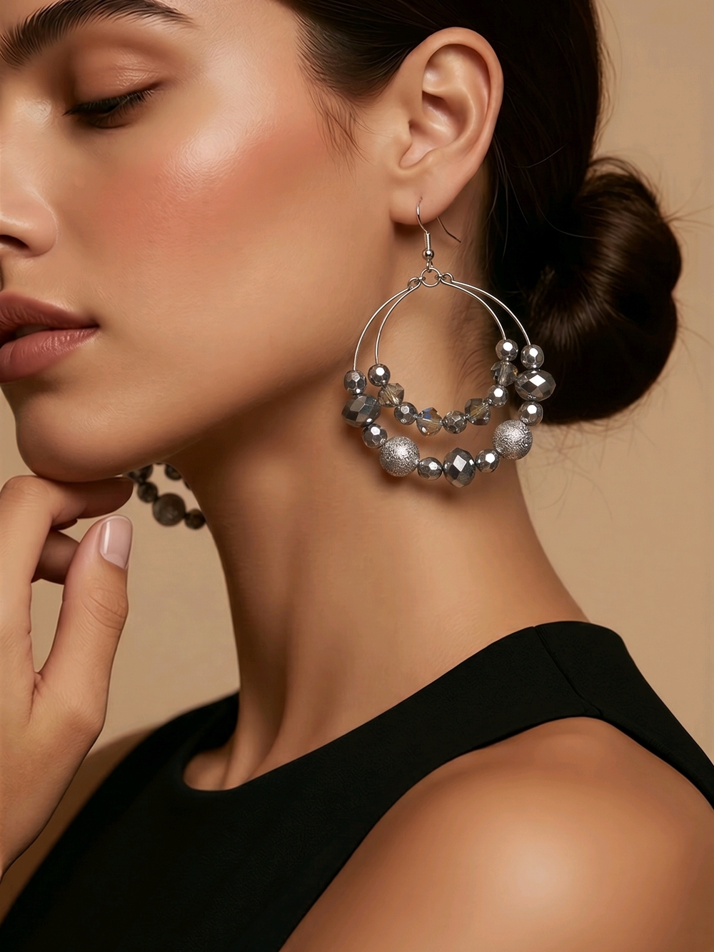 Daisy Fuentes Silver Beaded Double-Hoop Earrings